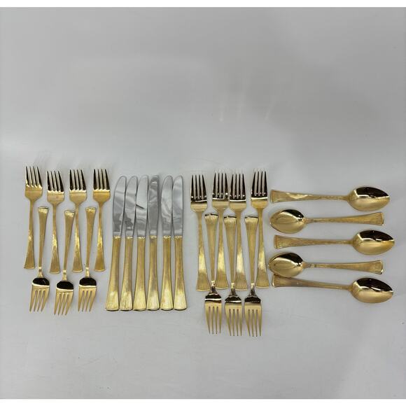 Golden Barclay Other - Golden Barclay Gold Tone Flatware 25 Pcs Hollywood Regency Fork Spoon